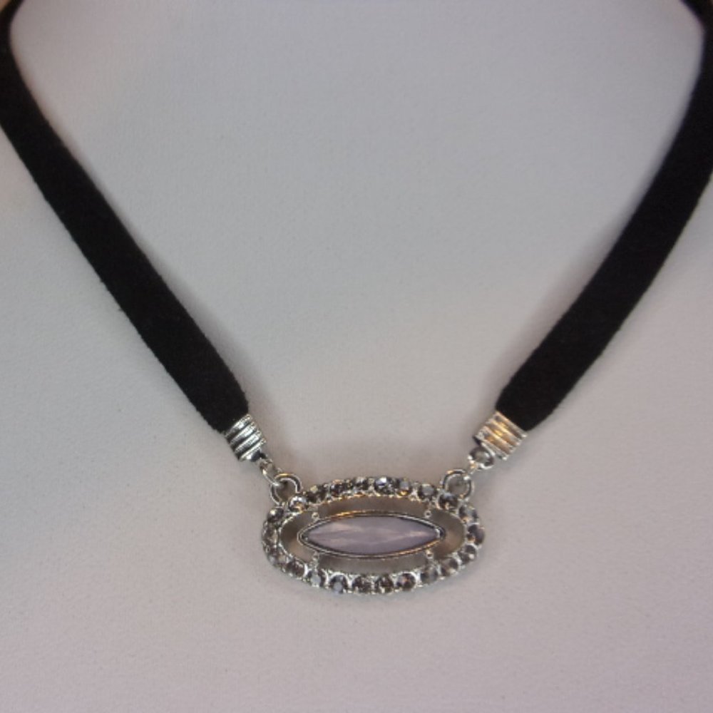 New York & Company Black Velvet Navette Silver Choker Necklace